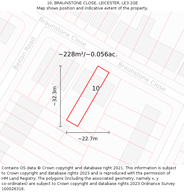 10, BRAUNSTONE CLOSE, LEICESTER, LE3 2GE: Plot and title map