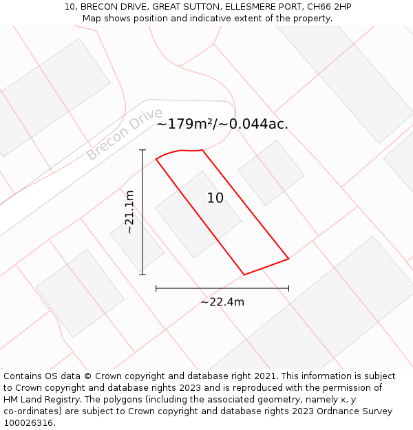 10, BRECON DRIVE, GREAT SUTTON, ELLESMERE PORT, CH66 2HP: Plot and title map