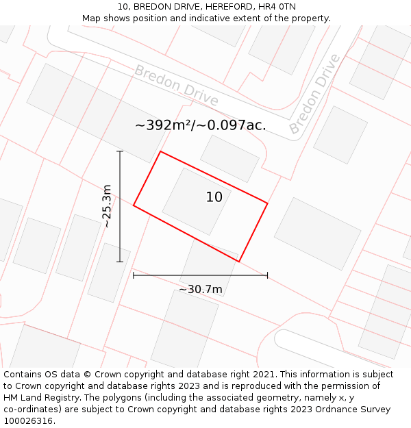 10, BREDON DRIVE, HEREFORD, HR4 0TN: Plot and title map