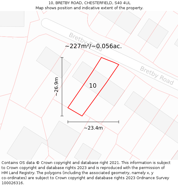 10, BRETBY ROAD, CHESTERFIELD, S40 4UL: Plot and title map