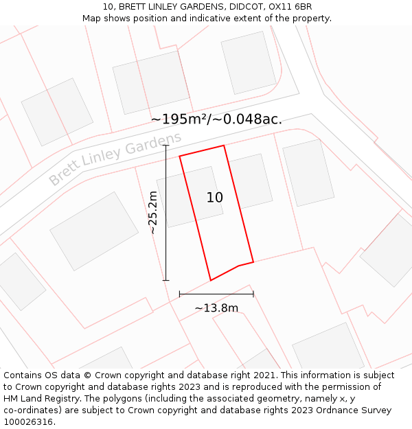 10, BRETT LINLEY GARDENS, DIDCOT, OX11 6BR: Plot and title map