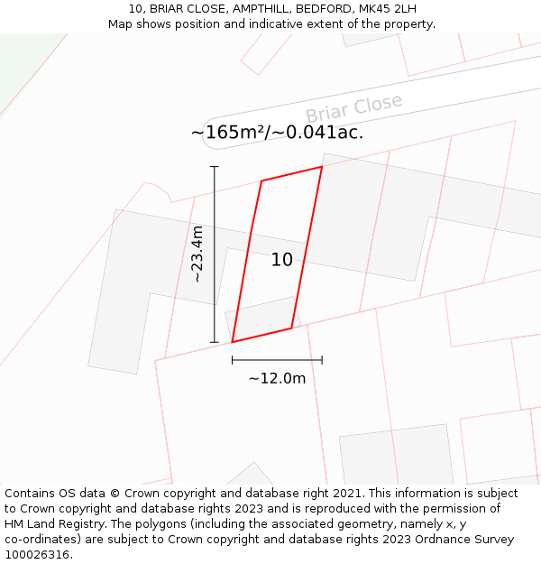 10, BRIAR CLOSE, AMPTHILL, BEDFORD, MK45 2LH: Plot and title map
