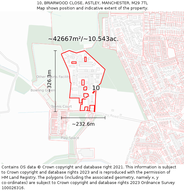 10, BRIARWOOD CLOSE, ASTLEY, MANCHESTER, M29 7TL: Plot and title map