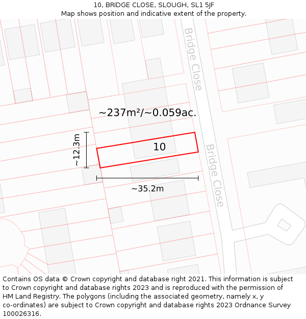 10, BRIDGE CLOSE, SLOUGH, SL1 5JF: Plot and title map