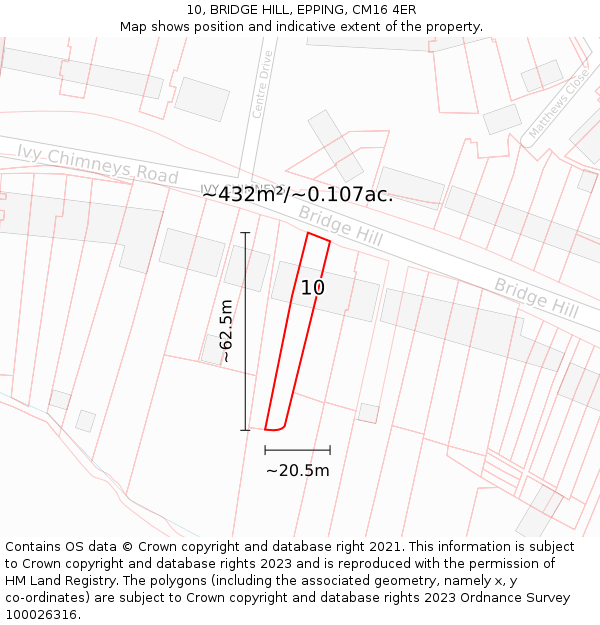 10, BRIDGE HILL, EPPING, CM16 4ER: Plot and title map