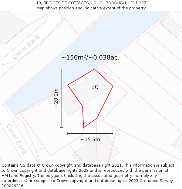 10, BRIDGESIDE COTTAGES, LOUGHBOROUGH, LE11 1PZ: Plot and title map