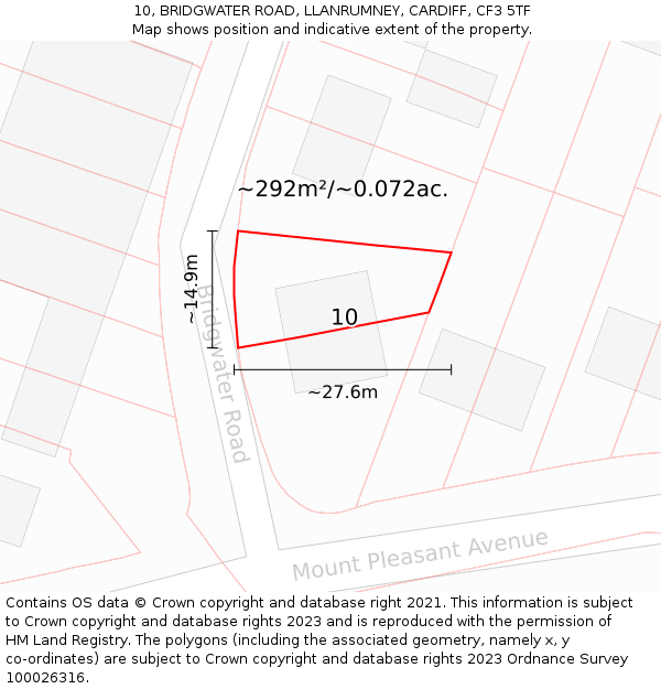 10, BRIDGWATER ROAD, LLANRUMNEY, CARDIFF, CF3 5TF: Plot and title map