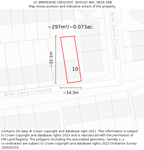 10, BRIERDENE CRESCENT, WHITLEY BAY, NE26 4AB: Plot and title map