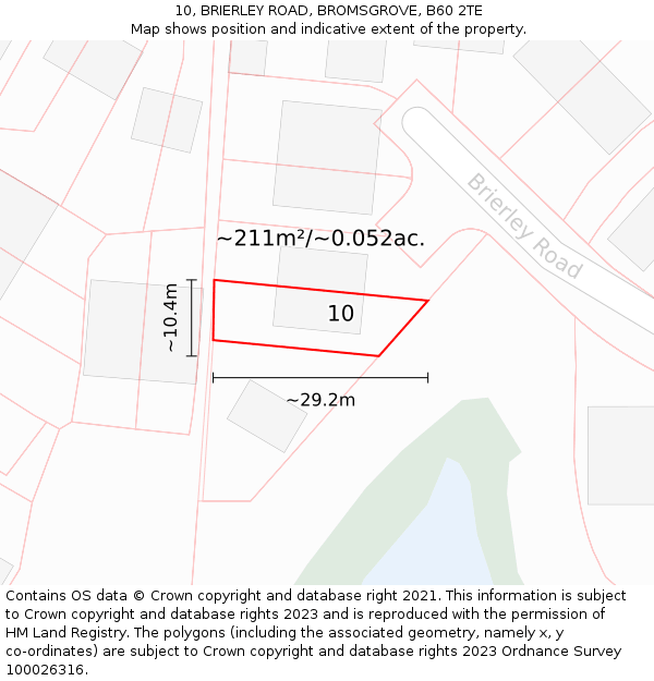 10, BRIERLEY ROAD, BROMSGROVE, B60 2TE: Plot and title map