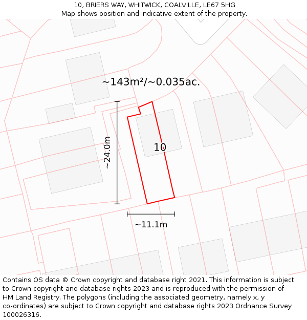 10, BRIERS WAY, WHITWICK, COALVILLE, LE67 5HG: Plot and title map