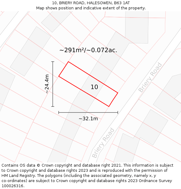 10, BRIERY ROAD, HALESOWEN, B63 1AT: Plot and title map