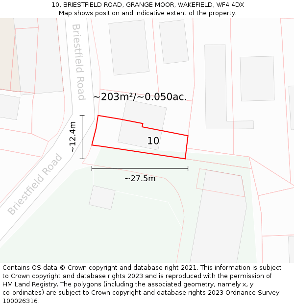 10, BRIESTFIELD ROAD, GRANGE MOOR, WAKEFIELD, WF4 4DX: Plot and title map