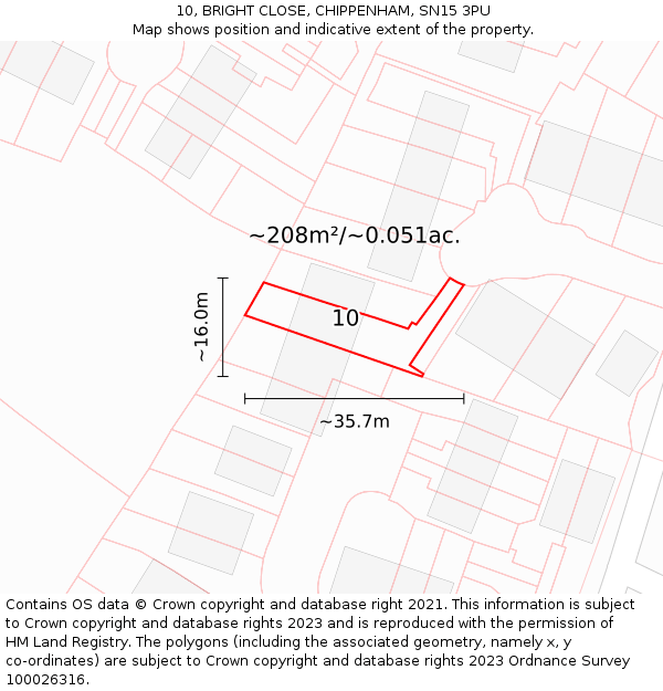 10, BRIGHT CLOSE, CHIPPENHAM, SN15 3PU: Plot and title map