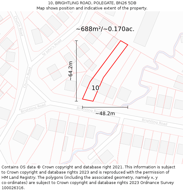 10, BRIGHTLING ROAD, POLEGATE, BN26 5DB: Plot and title map