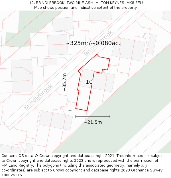 10, BRINDLEBROOK, TWO MILE ASH, MILTON KEYNES, MK8 8EU: Plot and title map