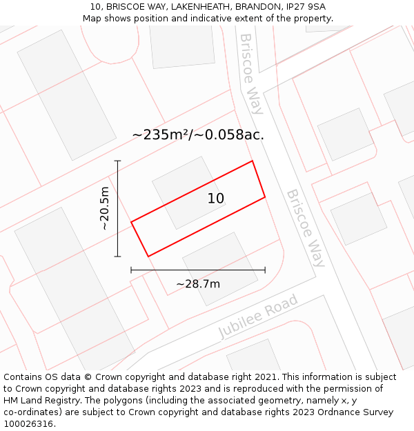 10, BRISCOE WAY, LAKENHEATH, BRANDON, IP27 9SA: Plot and title map