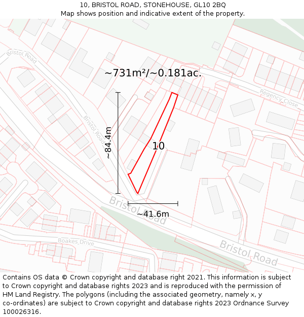 10, BRISTOL ROAD, STONEHOUSE, GL10 2BQ: Plot and title map