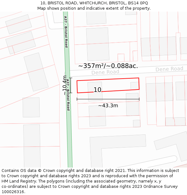 10, BRISTOL ROAD, WHITCHURCH, BRISTOL, BS14 0PQ: Plot and title map