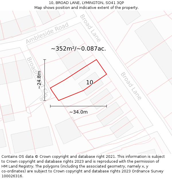 10, BROAD LANE, LYMINGTON, SO41 3QP: Plot and title map