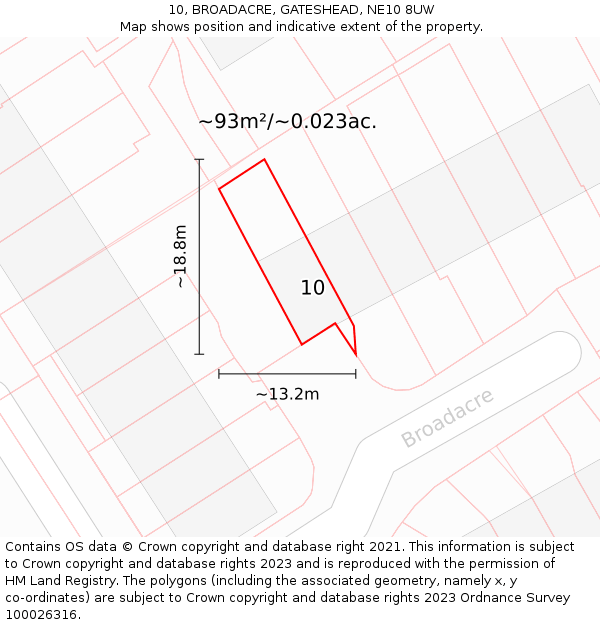 10, BROADACRE, GATESHEAD, NE10 8UW: Plot and title map