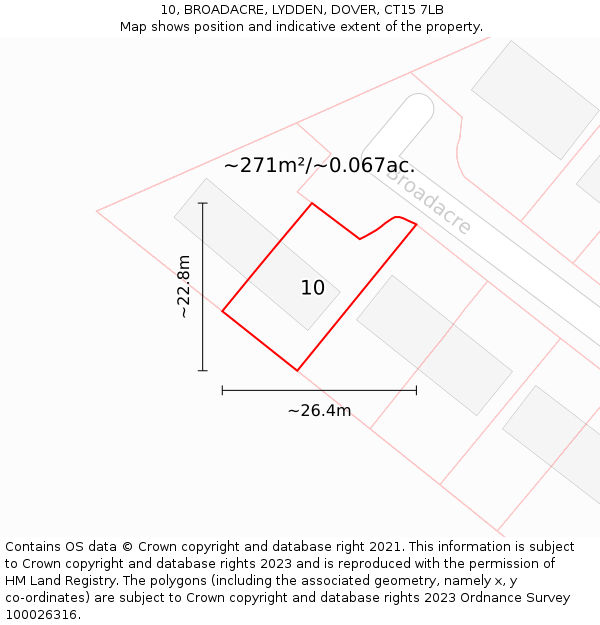 10, BROADACRE, LYDDEN, DOVER, CT15 7LB: Plot and title map