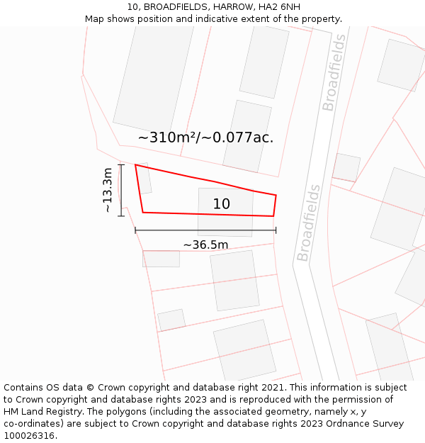 10, BROADFIELDS, HARROW, HA2 6NH: Plot and title map