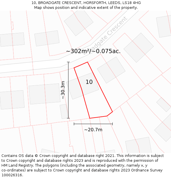 10, BROADGATE CRESCENT, HORSFORTH, LEEDS, LS18 4HG: Plot and title map