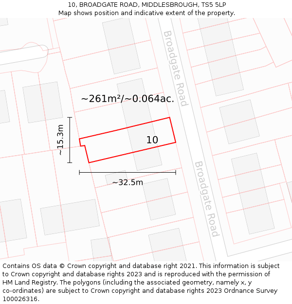 10, BROADGATE ROAD, MIDDLESBROUGH, TS5 5LP: Plot and title map