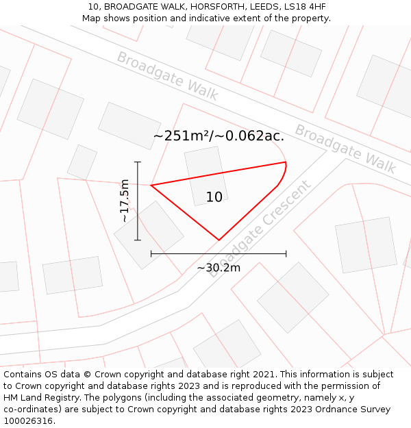 10, BROADGATE WALK, HORSFORTH, LEEDS, LS18 4HF: Plot and title map