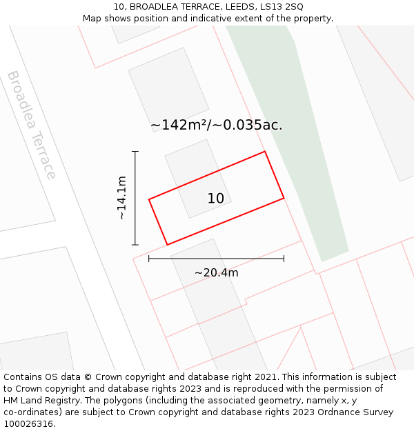 10, BROADLEA TERRACE, LEEDS, LS13 2SQ: Plot and title map