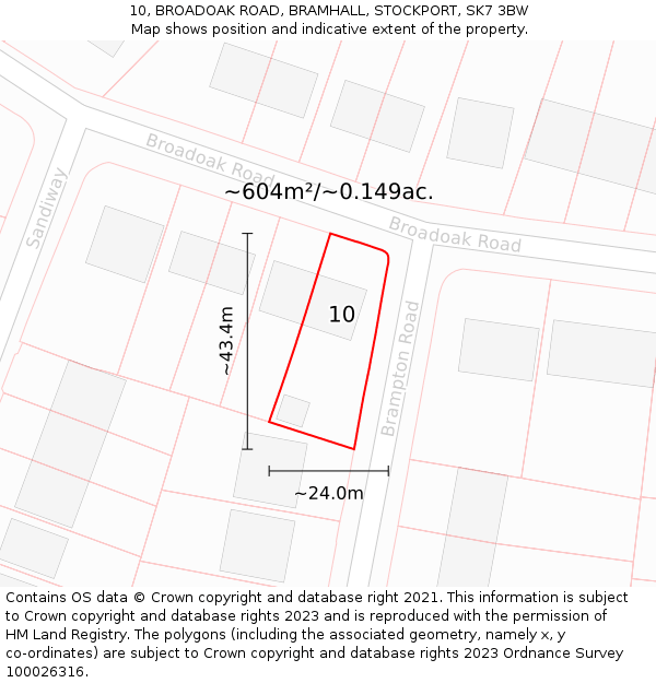 10, BROADOAK ROAD, BRAMHALL, STOCKPORT, SK7 3BW: Plot and title map