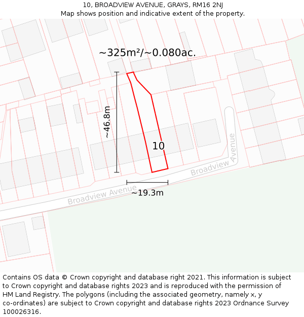10, BROADVIEW AVENUE, GRAYS, RM16 2NJ: Plot and title map