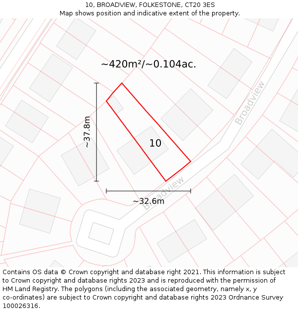 10, BROADVIEW, FOLKESTONE, CT20 3ES: Plot and title map