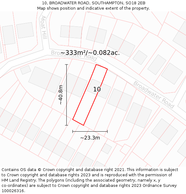 10, BROADWATER ROAD, SOUTHAMPTON, SO18 2EB: Plot and title map