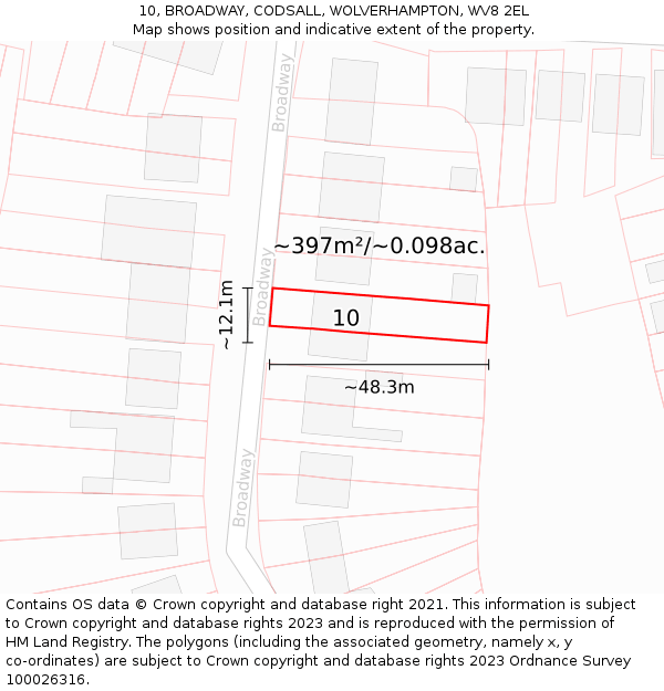 10, BROADWAY, CODSALL, WOLVERHAMPTON, WV8 2EL: Plot and title map