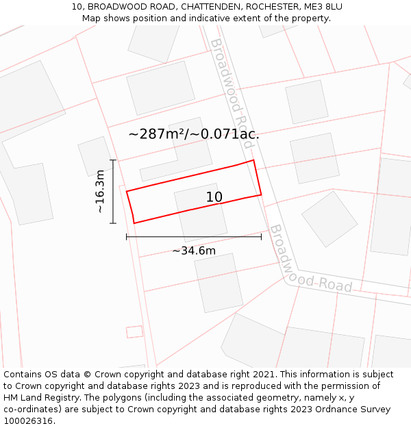 10, BROADWOOD ROAD, CHATTENDEN, ROCHESTER, ME3 8LU: Plot and title map
