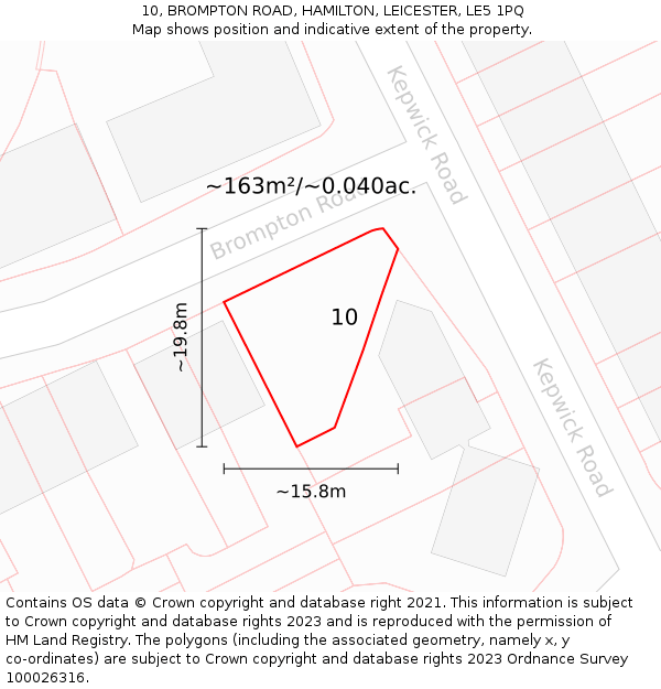10, BROMPTON ROAD, HAMILTON, LEICESTER, LE5 1PQ: Plot and title map