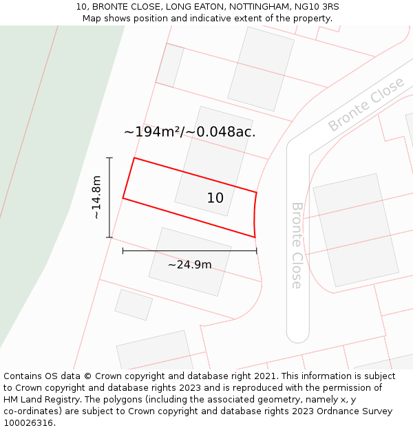 10, BRONTE CLOSE, LONG EATON, NOTTINGHAM, NG10 3RS: Plot and title map