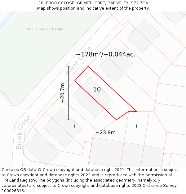 10, BROOK CLOSE, GRIMETHORPE, BARNSLEY, S72 7GA: Plot and title map