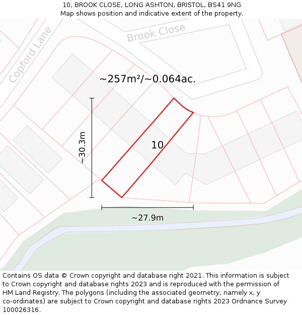 10, BROOK CLOSE, LONG ASHTON, BRISTOL, BS41 9NG: Plot and title map