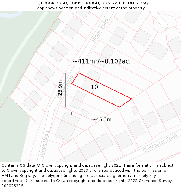 10, BROOK ROAD, CONISBROUGH, DONCASTER, DN12 3AQ: Plot and title map