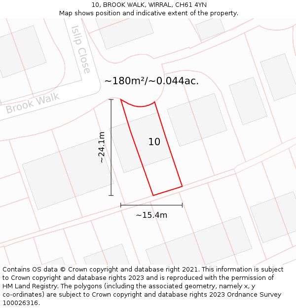 10, BROOK WALK, WIRRAL, CH61 4YN: Plot and title map