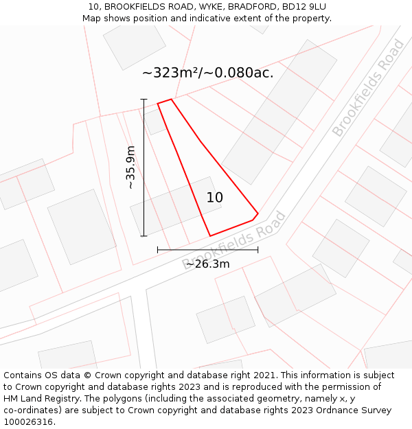 10, BROOKFIELDS ROAD, WYKE, BRADFORD, BD12 9LU: Plot and title map