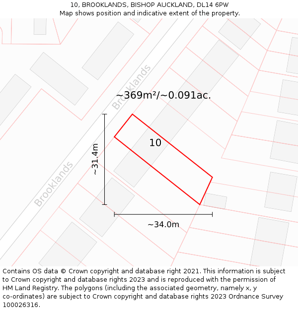 10, BROOKLANDS, BISHOP AUCKLAND, DL14 6PW: Plot and title map