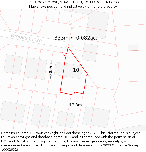 10, BROOKS CLOSE, STAPLEHURST, TONBRIDGE, TN12 0PP: Plot and title map