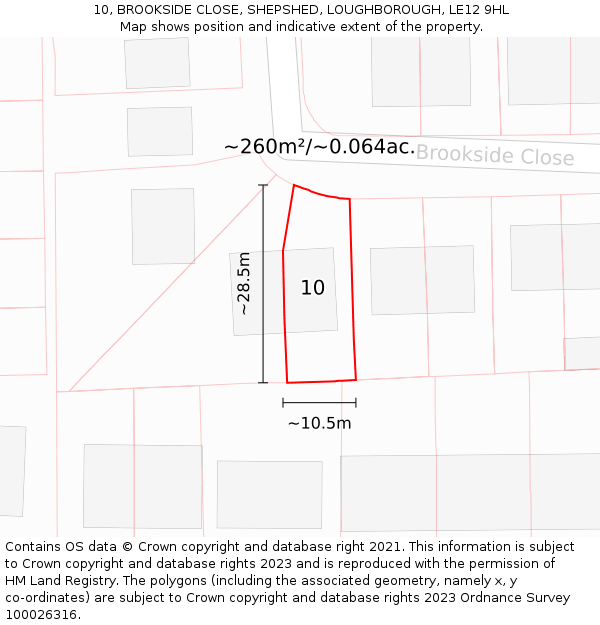 10, BROOKSIDE CLOSE, SHEPSHED, LOUGHBOROUGH, LE12 9HL: Plot and title map