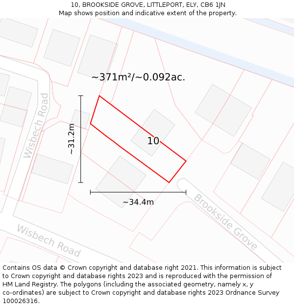 10, BROOKSIDE GROVE, LITTLEPORT, ELY, CB6 1JN: Plot and title map