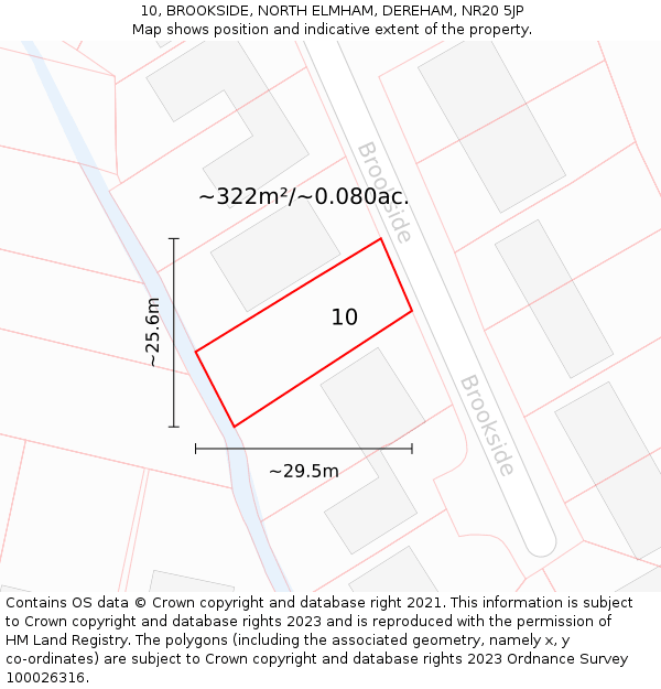 10, BROOKSIDE, NORTH ELMHAM, DEREHAM, NR20 5JP: Plot and title map
