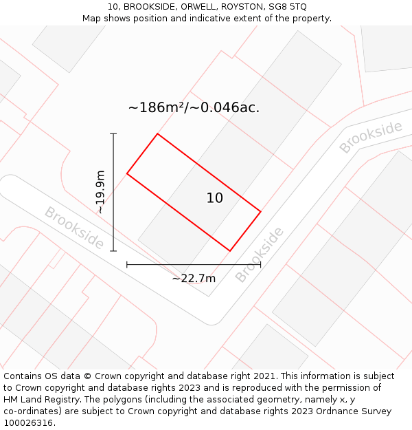 10, BROOKSIDE, ORWELL, ROYSTON, SG8 5TQ: Plot and title map