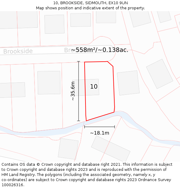 10, BROOKSIDE, SIDMOUTH, EX10 9UN: Plot and title map